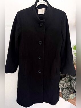 Fleurette Ing Loro Piana Wool Cashmere Black Coat Overcoat Jacket High Neck Sz 8